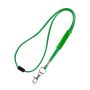 Tubular polyester ribbon lanyard with PVC adjuster, safety breakaway and metal hook.