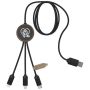 3-in-1 illuminated logo charging cable made from RPET with round bamboo case 