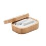 TWS earphones in bamboo case