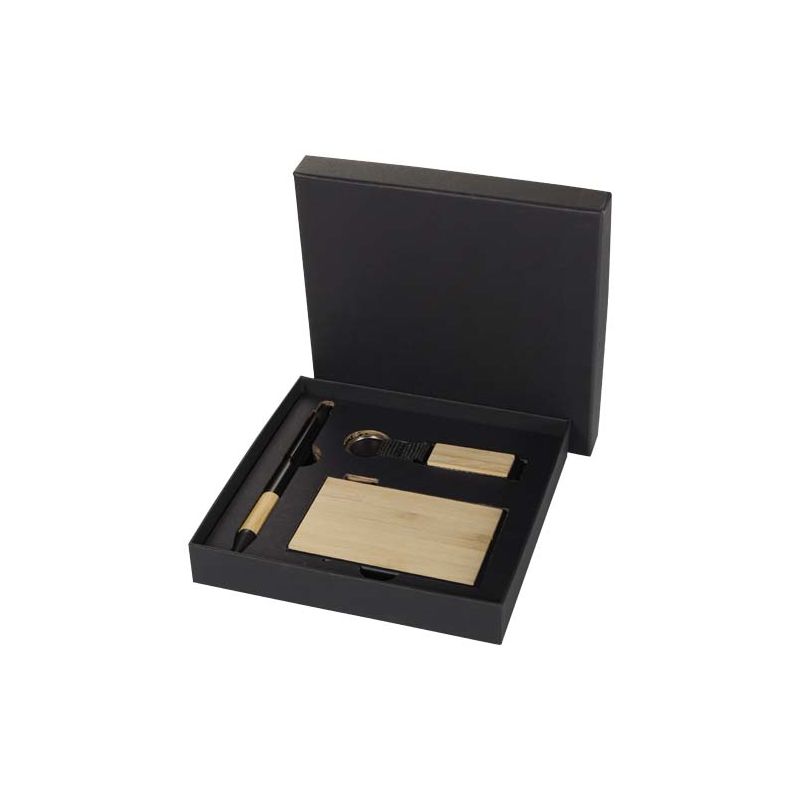 Gift set with RCS recycled aluminium ballpoint pen, keyring, and RFID card holder "Minka"