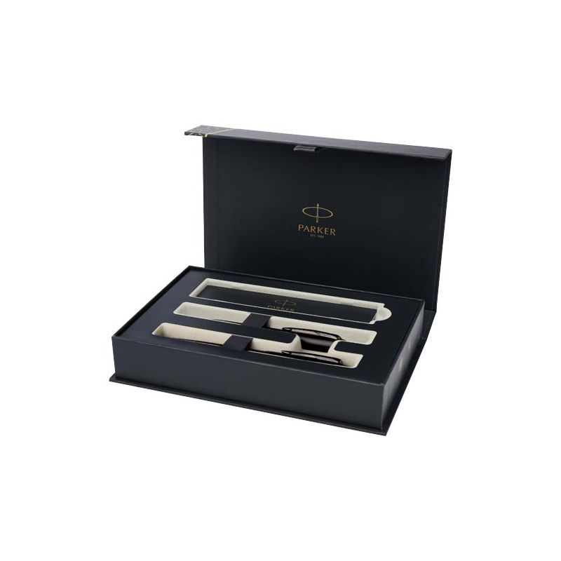 "IM" Acromatic ballpoint pen and rollerball pen set with gift box (black/blue ink)