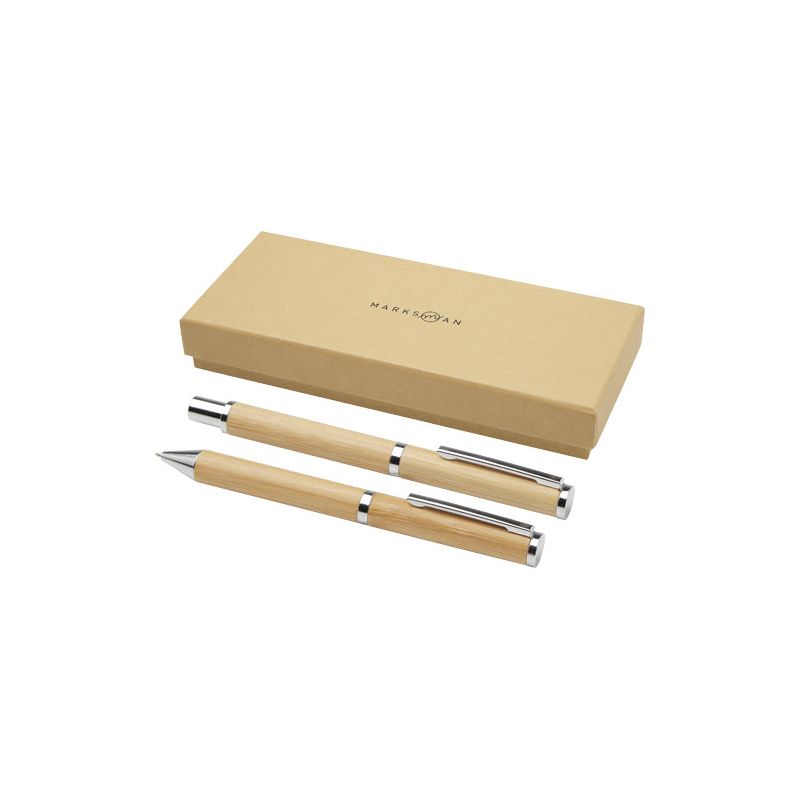 "Apolys" bamboo ballpoint pen and rollerball gift set (black ink)