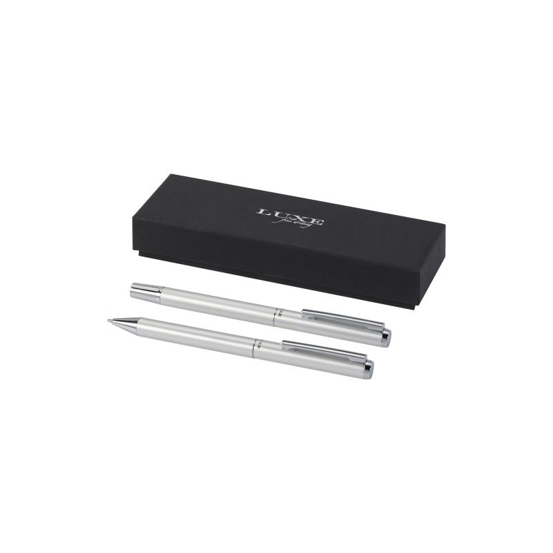 "Lucetto" recycled aluminium ballpoint pen and rollerball pen gift set (black ink)