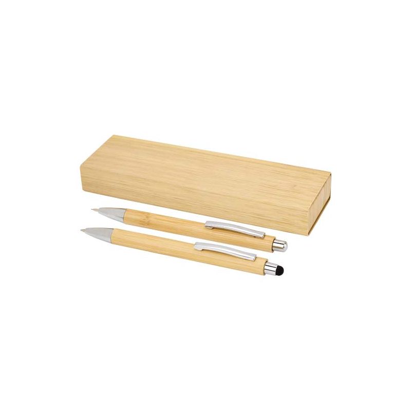 "Oblys" bamboo mechanical pencil and ballpoint pen set (black ink)