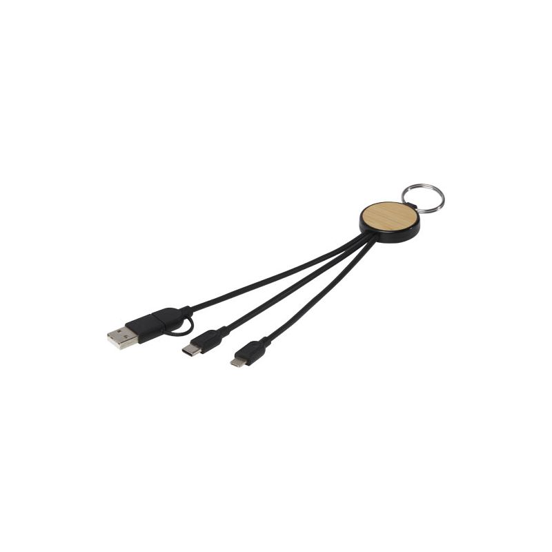 6-in-1 charging cable made from recycled plastic/bamboo with keyring "Tecta"