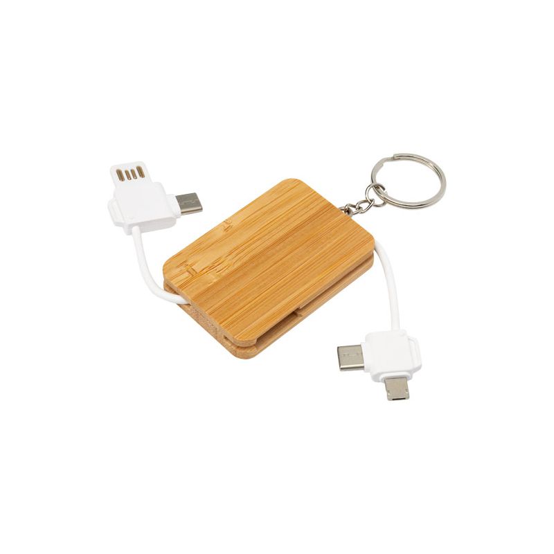 6-in-1 retractable bamboo keyring with charging cable "Reel"
