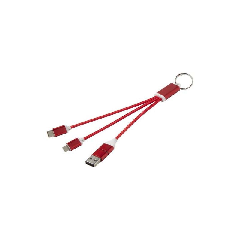 4-in-1 charging cable in recycled aluminium with keyring "Metal"