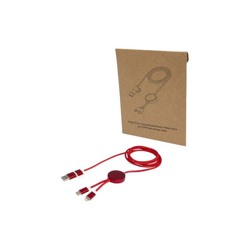 27W 150cm 5-in-1 data synchronisation and fast charging cable in recycled aluminium and plastic "Alasia"