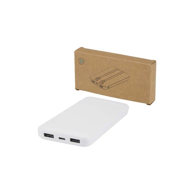 10,000 mAh and 10 W recycled plastic power bank with 2 integrated cables "Adhil"