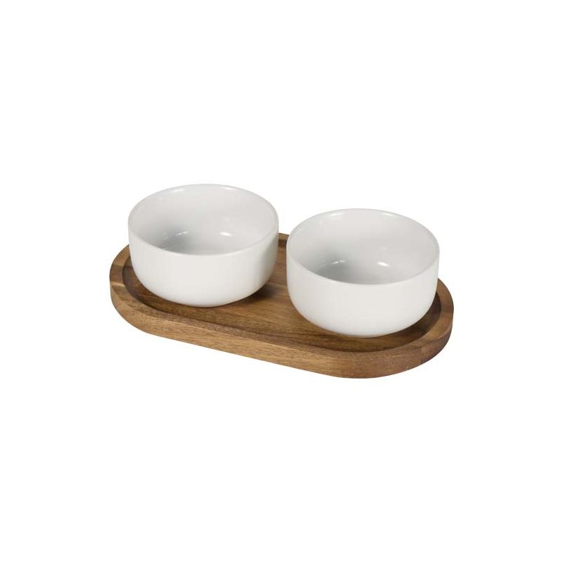 Set of wooden tray and ceramic bowls "Noa"