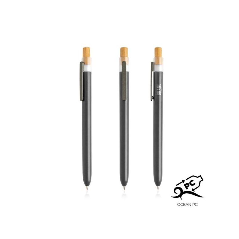 OPC Solid Ballpoint Pen in Ocean Recycled Plastic, Bamboo Detail