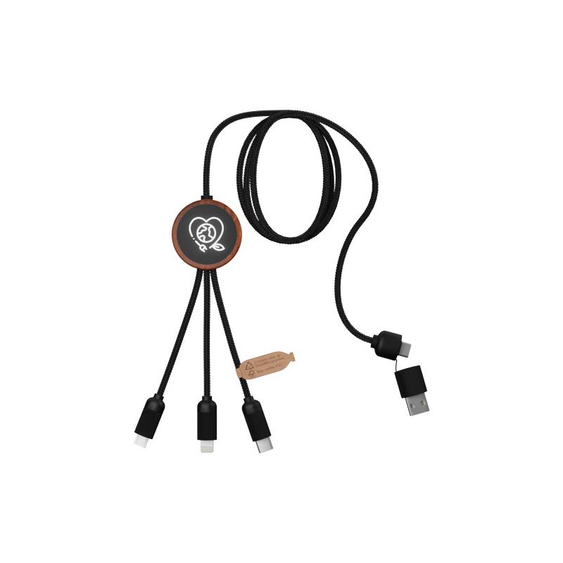 40W luminous logo charging cable 5-in-1 RPET with round wooden box "SCX.design C37"