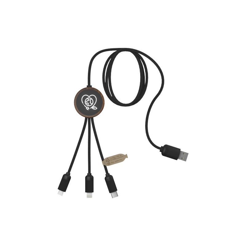 3-in-1 illuminated logo charging cable made from RPET with round bamboo case "C36" "SCX.design"