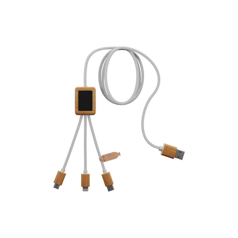 RPET 3-in-1 luminous logo charging cable with bamboo square case "C39" "SCX.design"