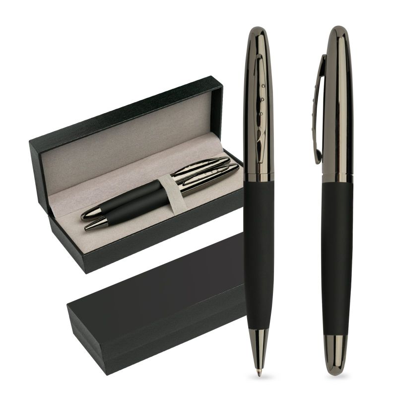 Meruset Set of Ballpoint and Rollerball Pens in Stainless Steel, Gift Box