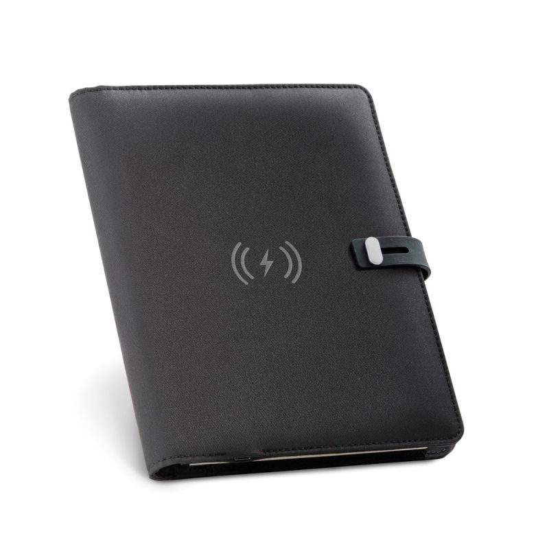 EMERGE A5 FOLDER A5 folder in 300D recycled polyester (100% rPET) with wireless charger