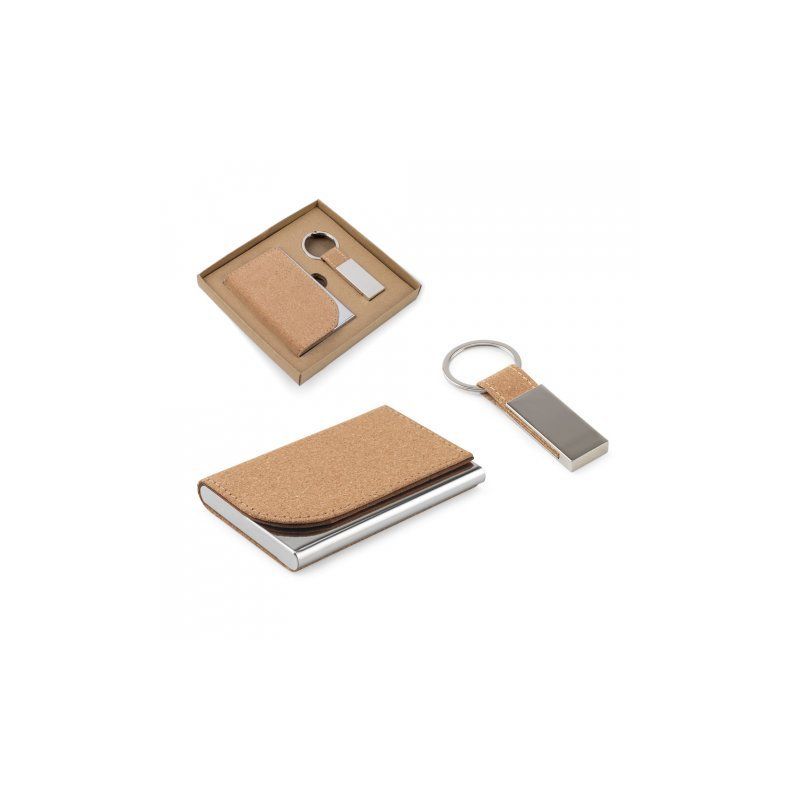GOSLING Set comprising a card holder and key holder, both in metal and cork