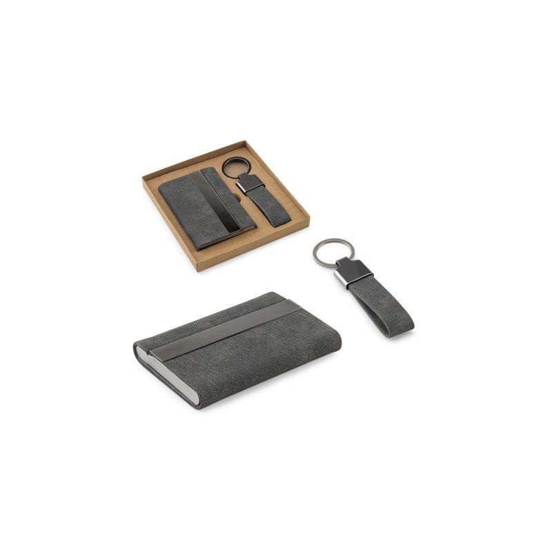 VAUGHN Set consisting of a card holder and key holder, both made of metal and recycled polyester (30% rPET).