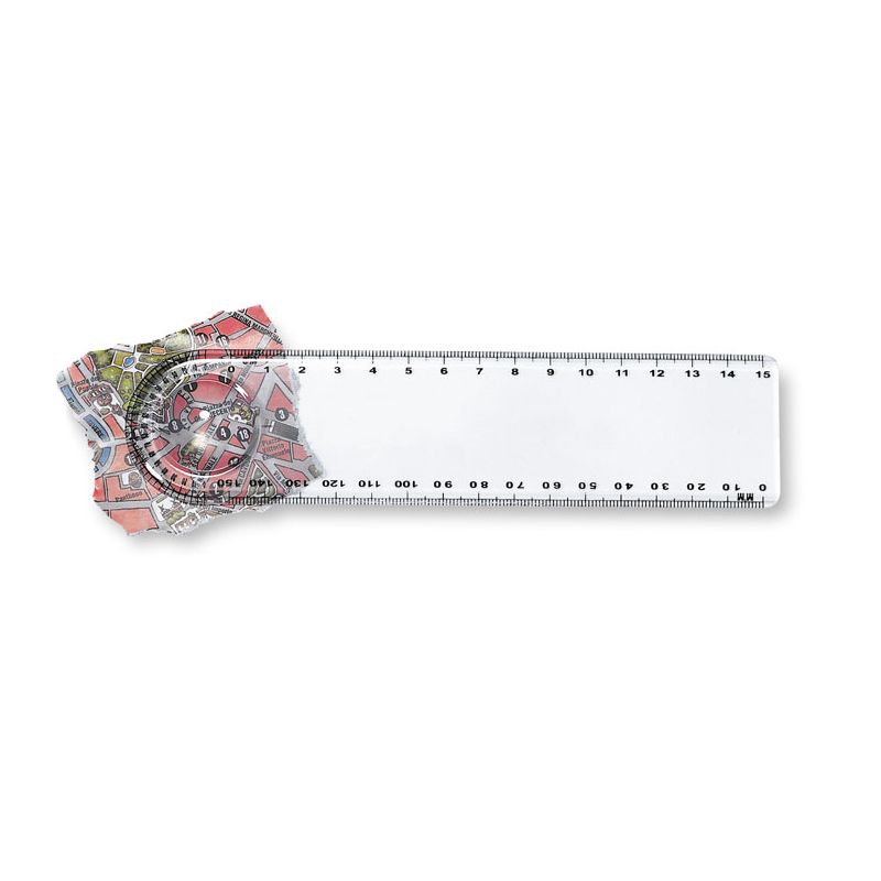 Ruler with magnifier and protractor