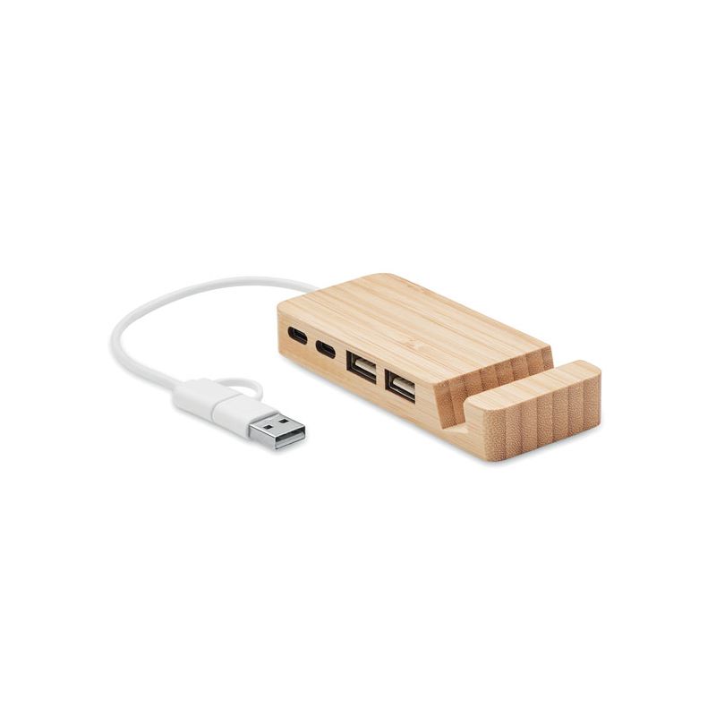 4-port USB hub in bamboo