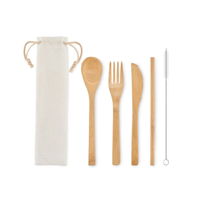Bamboo cutlery with straw