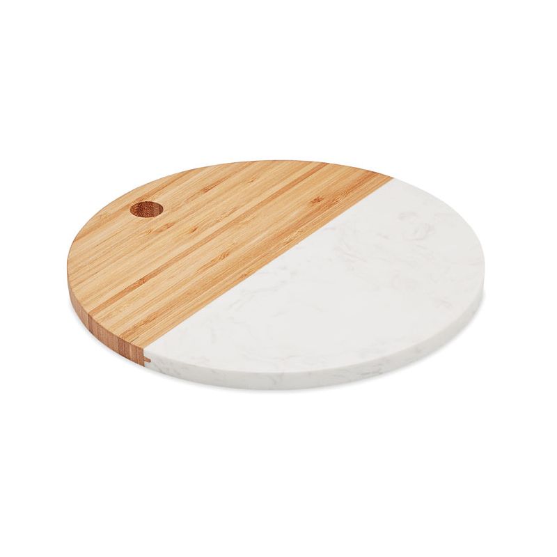 Circular marble and bamboo board