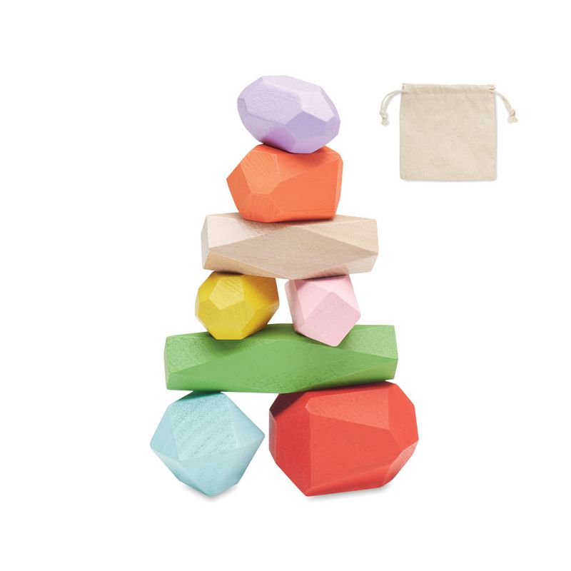 Set of 8 wooden stones in a pouch