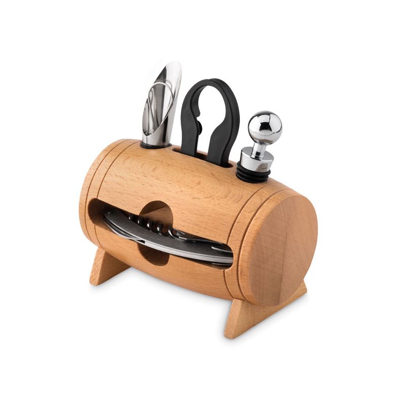 Wine set and wooden holder