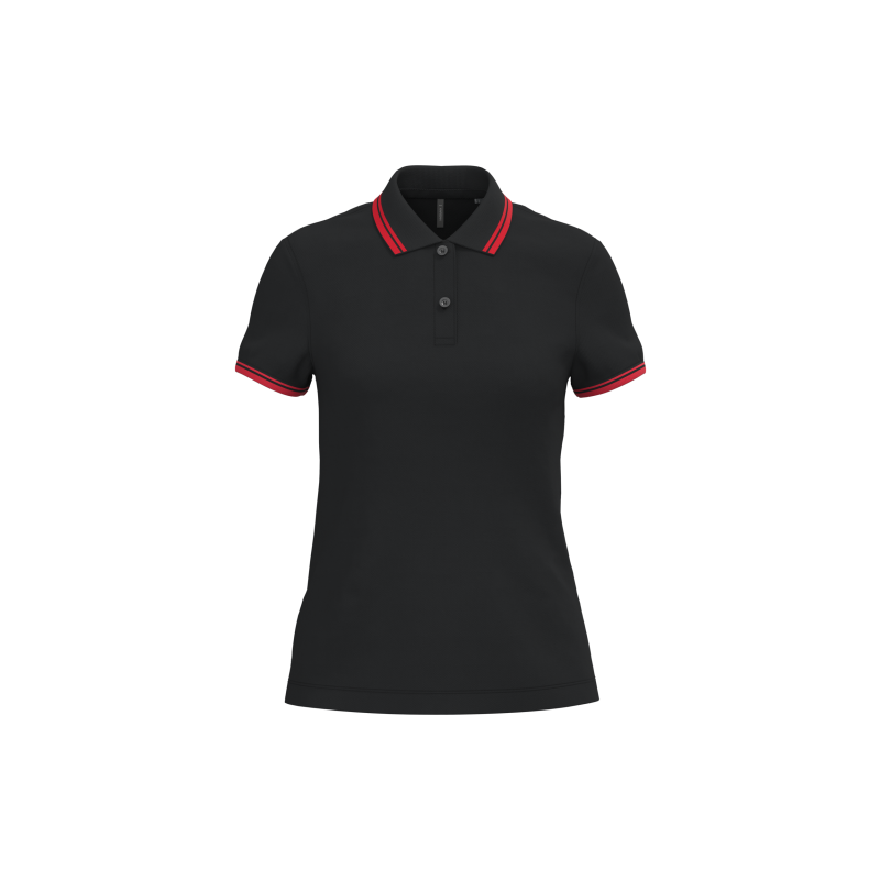 Women's short-sleeve polo shirt with contrast stripes