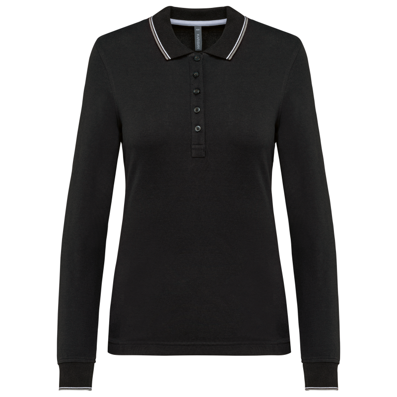 Ladies' long-sleeved piqué knit polo
