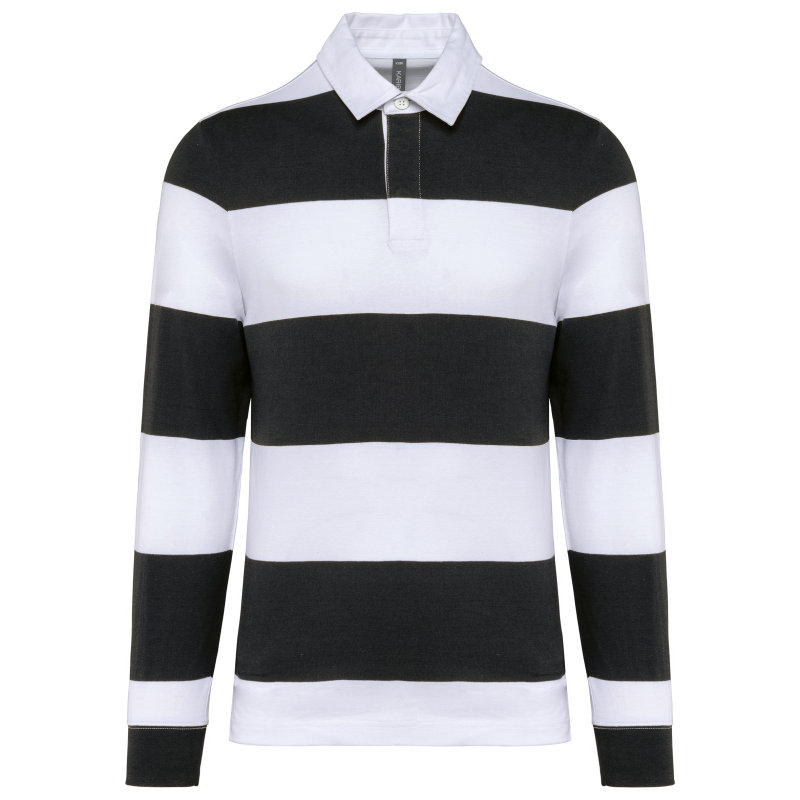 Unisex long-sleeve striped rugby polo