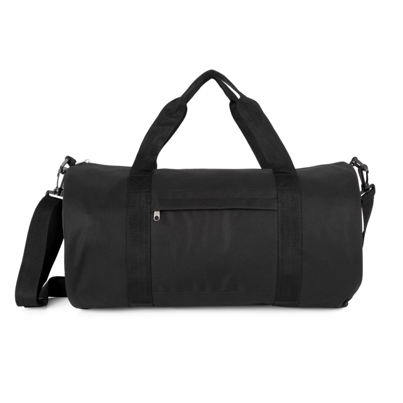 Recycled cylindrical bag with front pocket