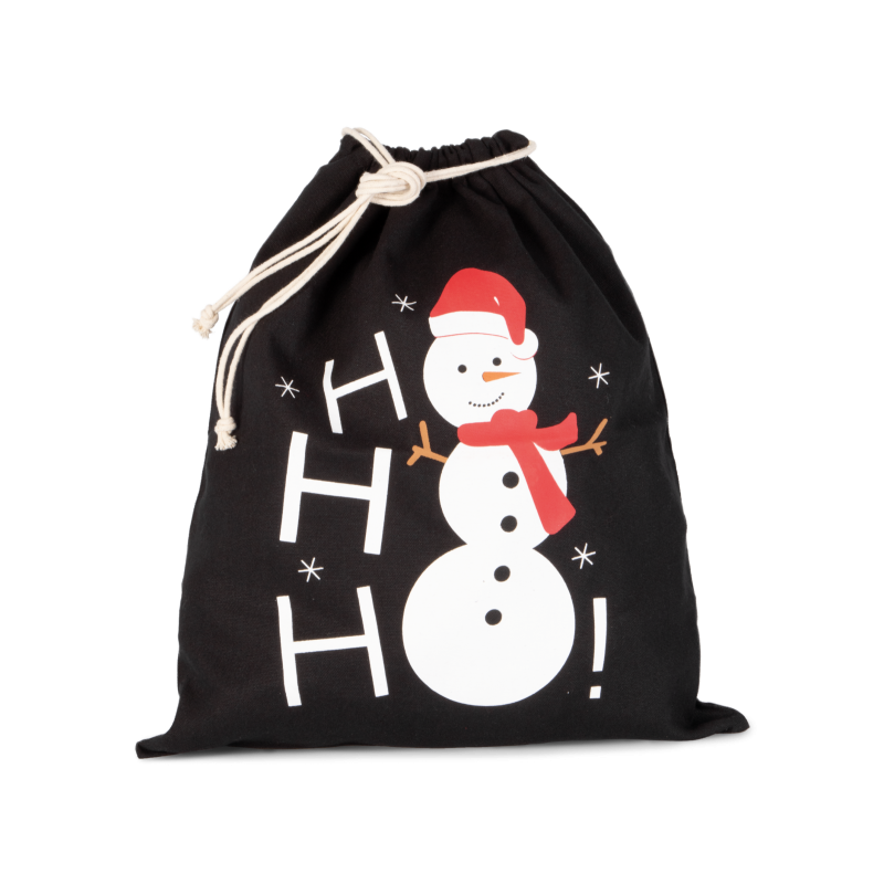 Cotton drawstring bag, snowman motif