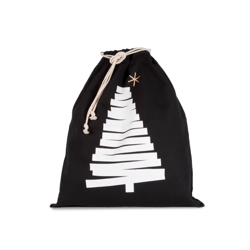 Cotton drawstring bag, Christmas tree design.
