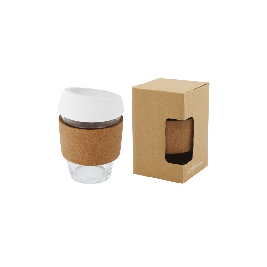 360 ml borosilicate glass thermal cup with cork handle and silicone lid 
