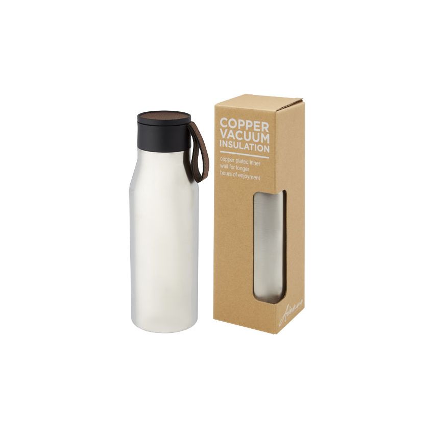 Garrafa de 500 ml de cobre isolada a vácuo em aço inoxidável com correia e tampa de couro PU 