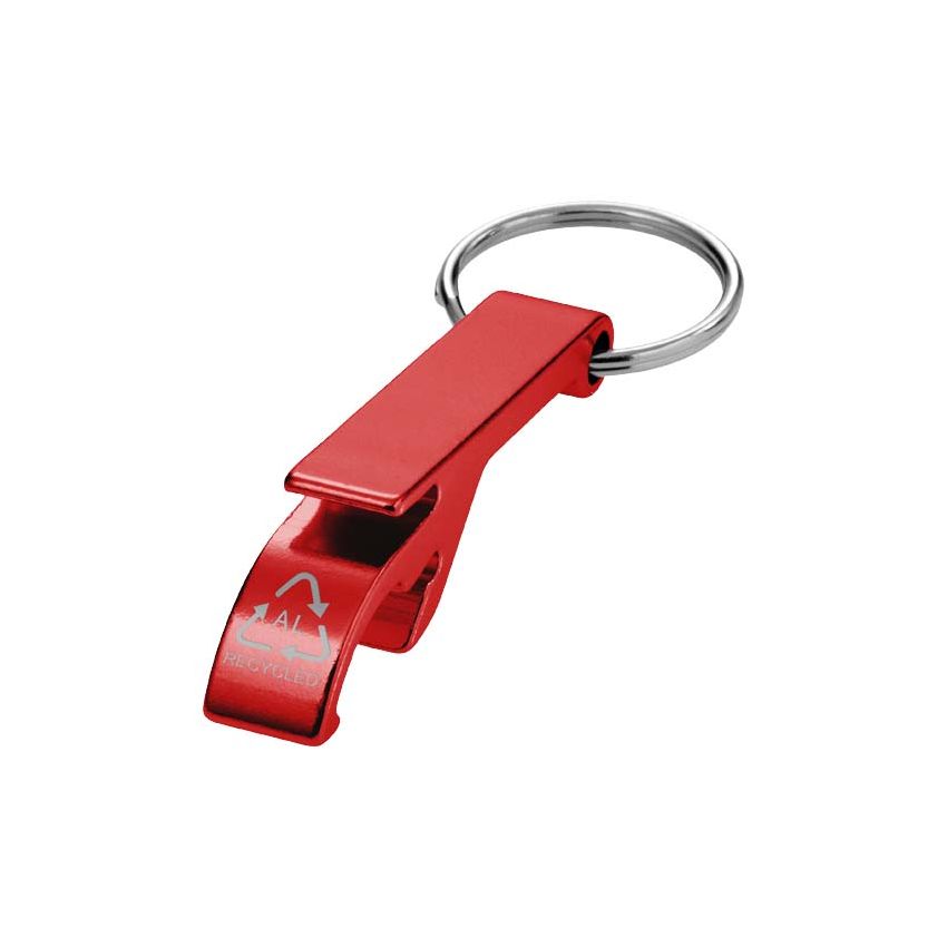 Bottle and can opener with RCS recycled aluminium keyring 