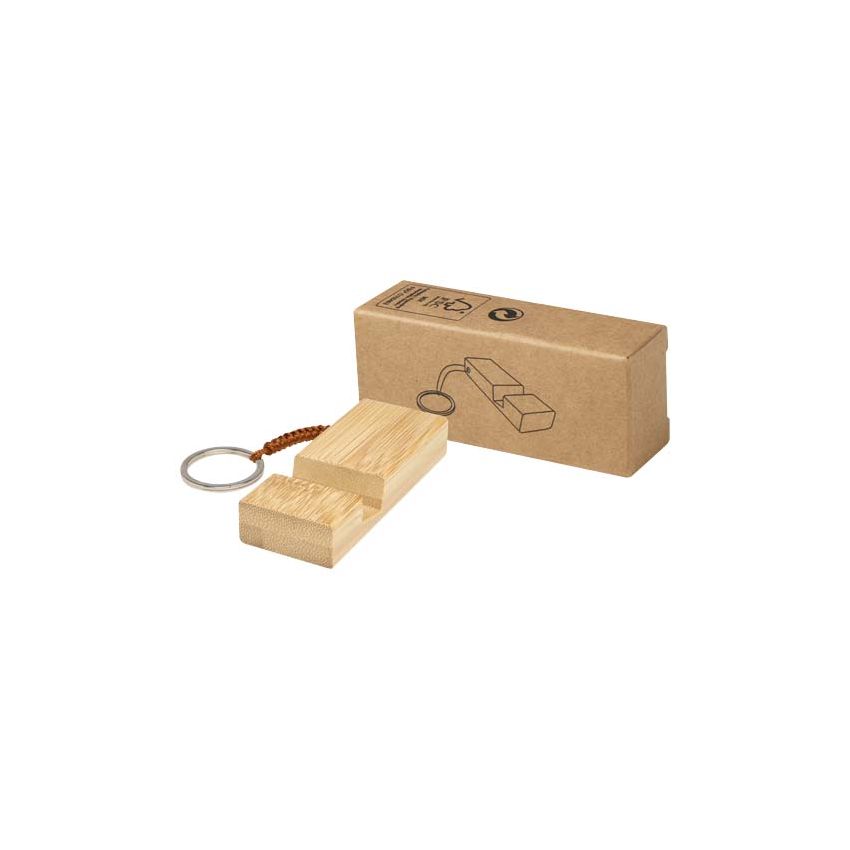 Bamboo smartphone holder with keyring 