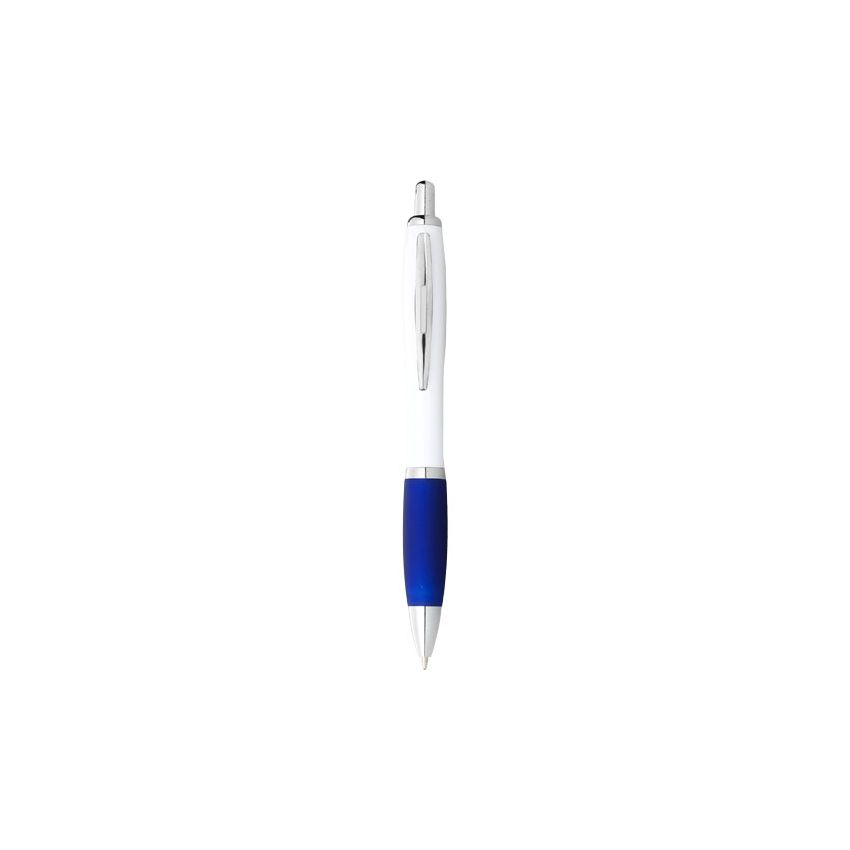 White ballpoint pen with coloured grip 