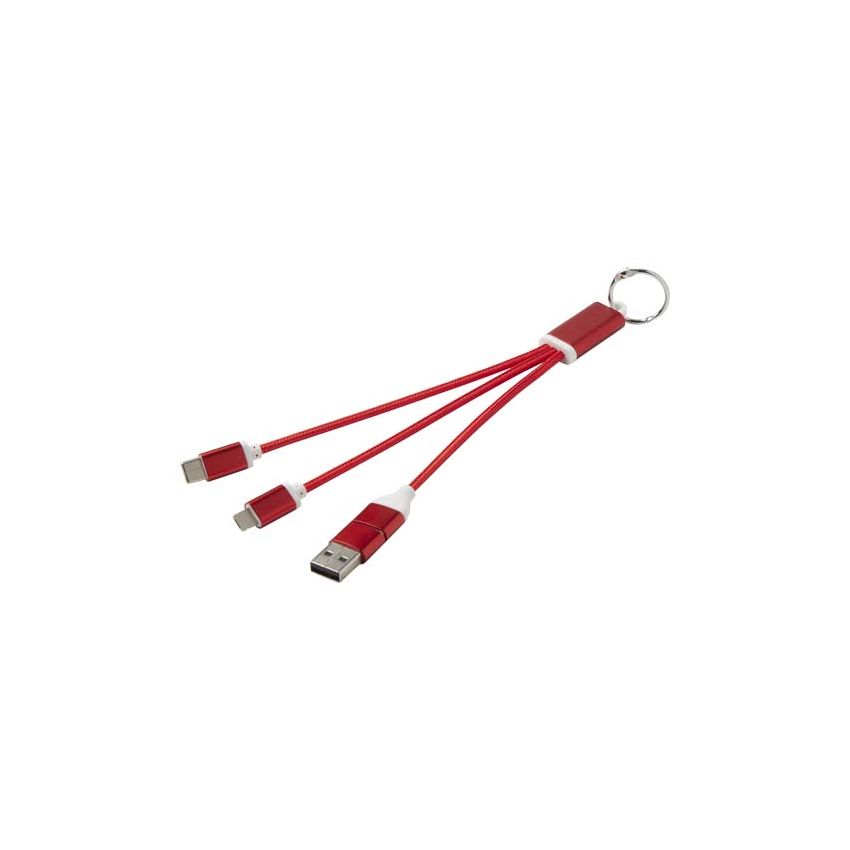 4-in-1 charging cable in recycled aluminium with keyring 