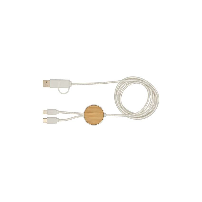 27W 150cm fast charging and data synchronisation cable made from recycled plastic 5-in-1 with bamboo details 