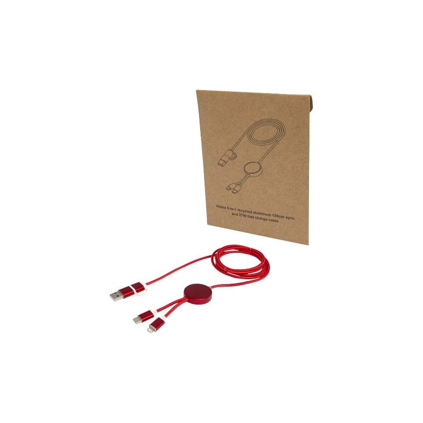 27W 150cm 5-in-1 data synchronisation and fast charging cable in recycled aluminium and plastic 