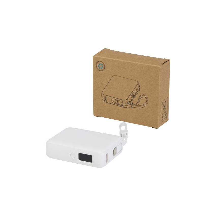 10,000 mAh 35 W Power Bank for Tablet with Integrated Type-C Cable – Made from Recycled Plastic 