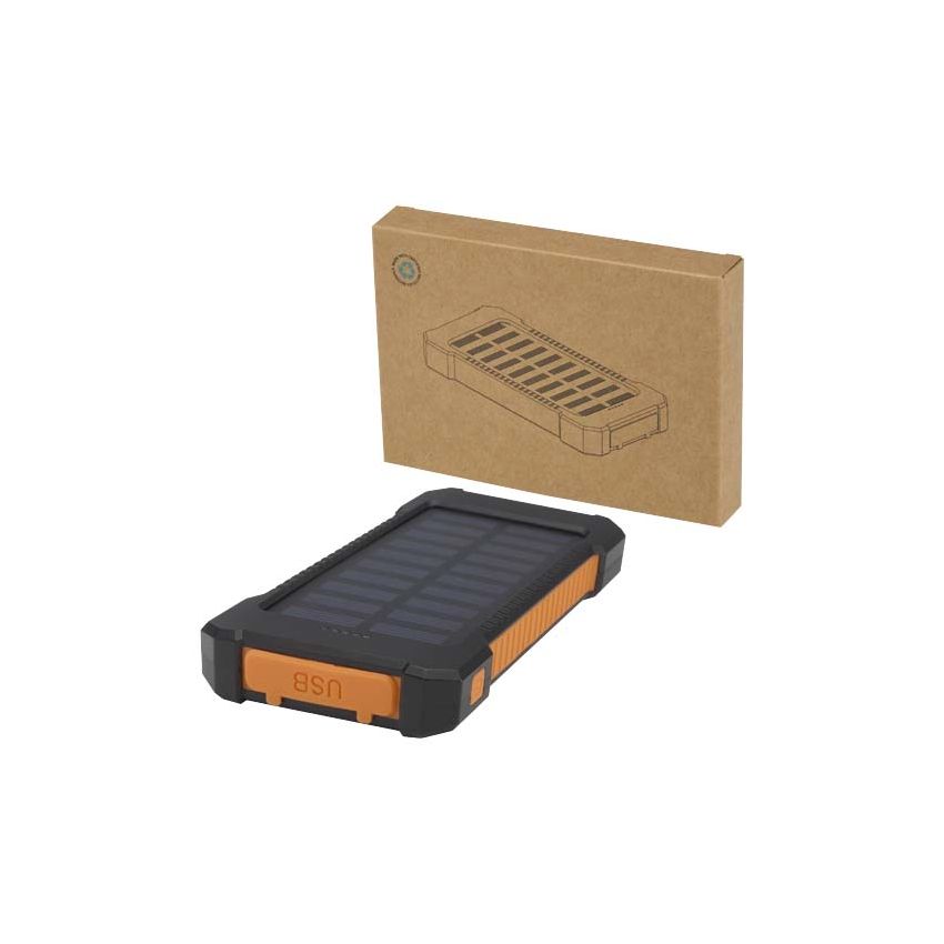 5,000 mAh 10 W robust solar powerbank made from recycled plastic with integrated torch 