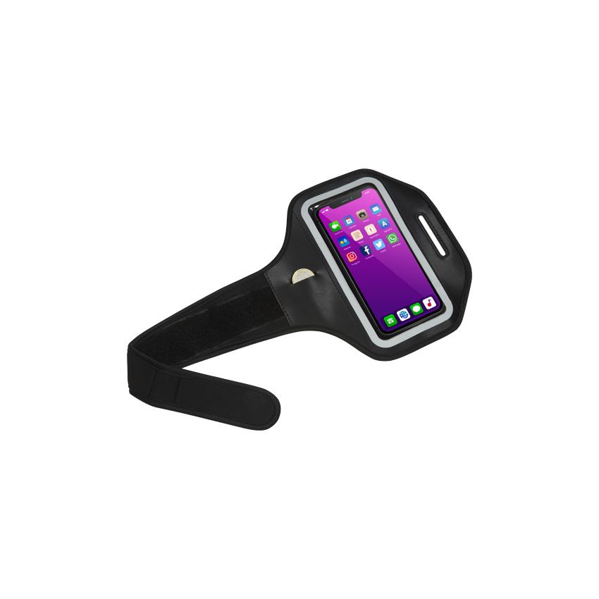 Reflective armband for smartphone with transparent case 