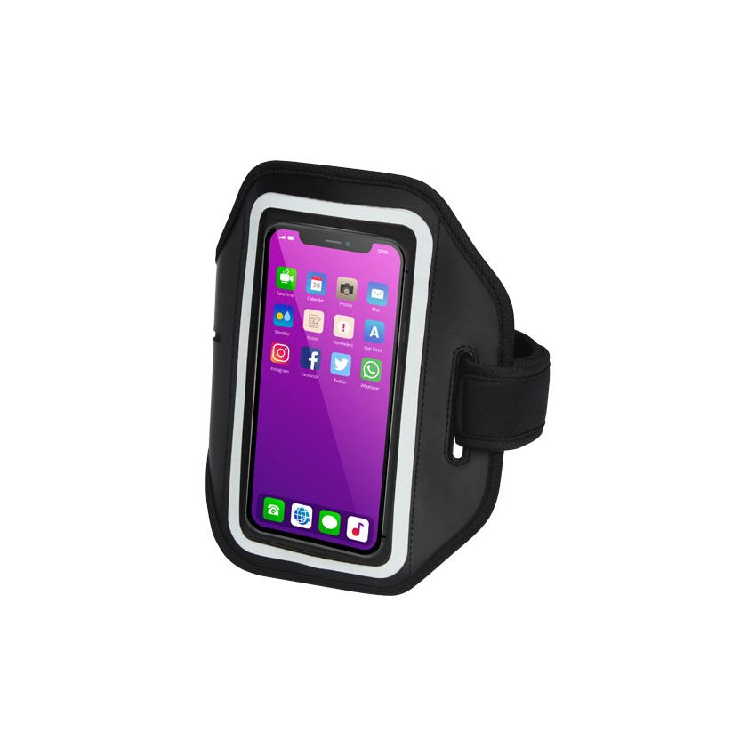 Reflective armband for smartphone with transparent case 
