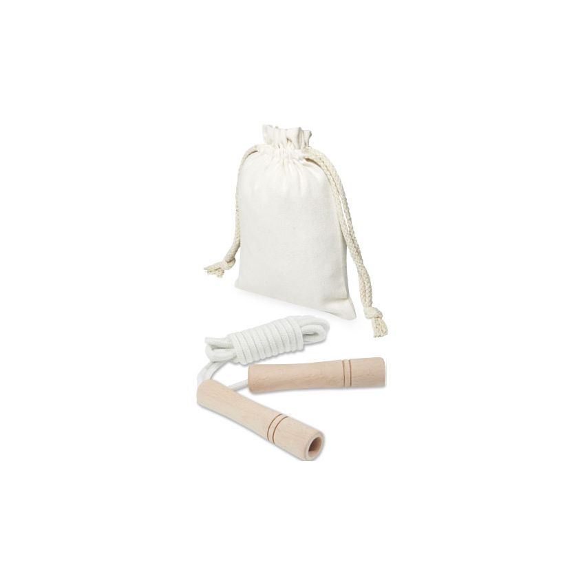 Wooden skipping rope in cotton pouch 