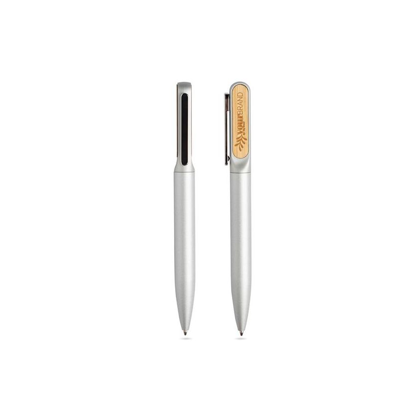 Bamtwist Metal Ballpoint Pen with Bamboo Details