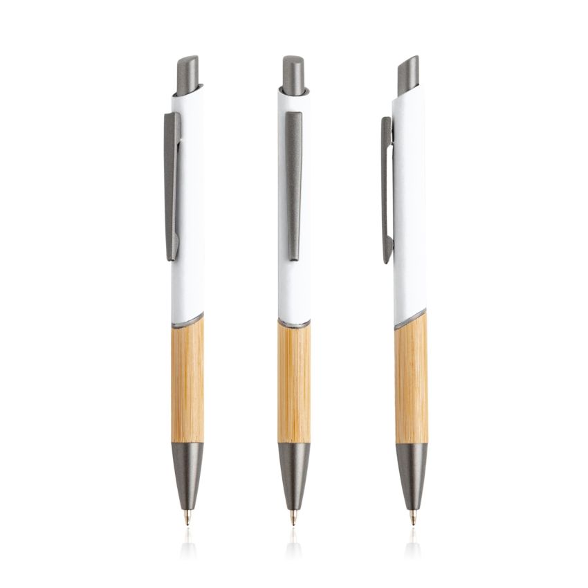 'Ballpoint Pen in recycled aluminium, bamboo grip'