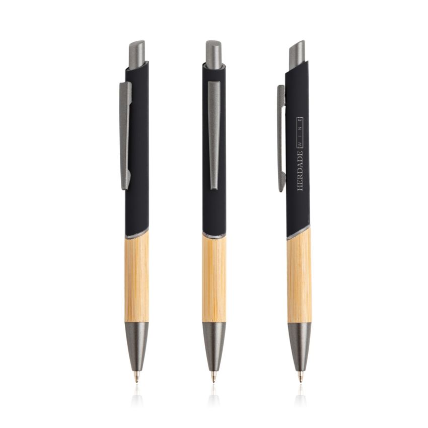 'Ballpoint Pen in recycled aluminium, bamboo grip'